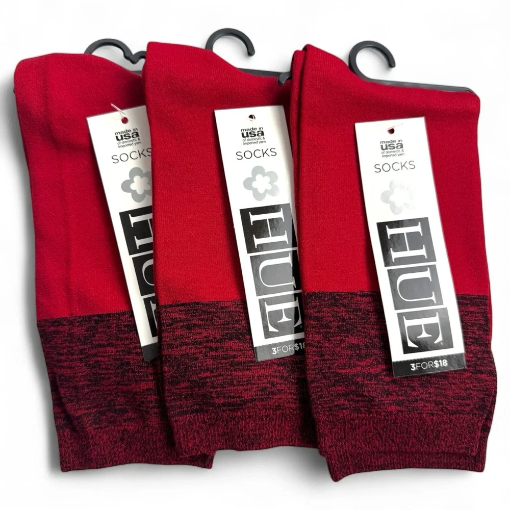 HUE Womens Bodysock Deep Red One‎ Size Fits Most Colorblock New 3 Pairs